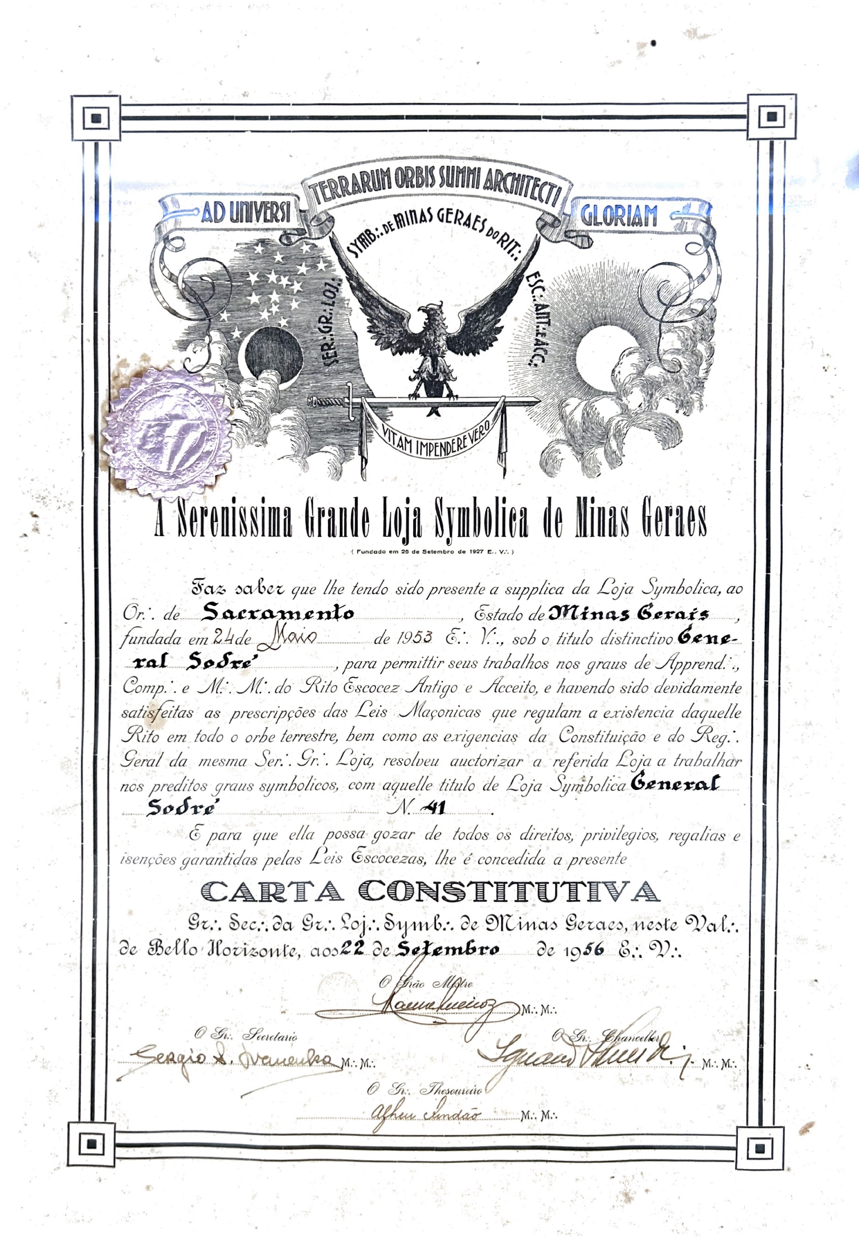 Foto da carta que constituiu a loja